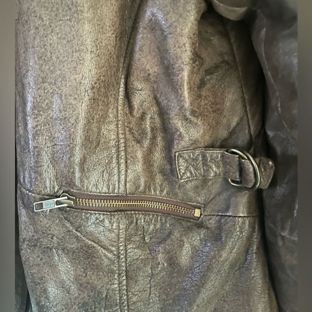 Vintage Karlsburg Distressed Brown Genuine Leather Biker Jacket - Picture 3 of 6